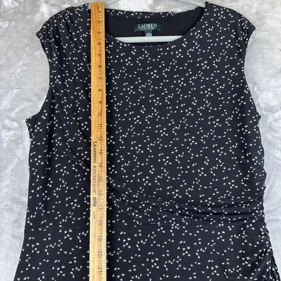 Lauren Ralph Lauren Cocktail Dress Women's 16‎ Black White Pattern Ruched (1283) - Picture 11 of 12